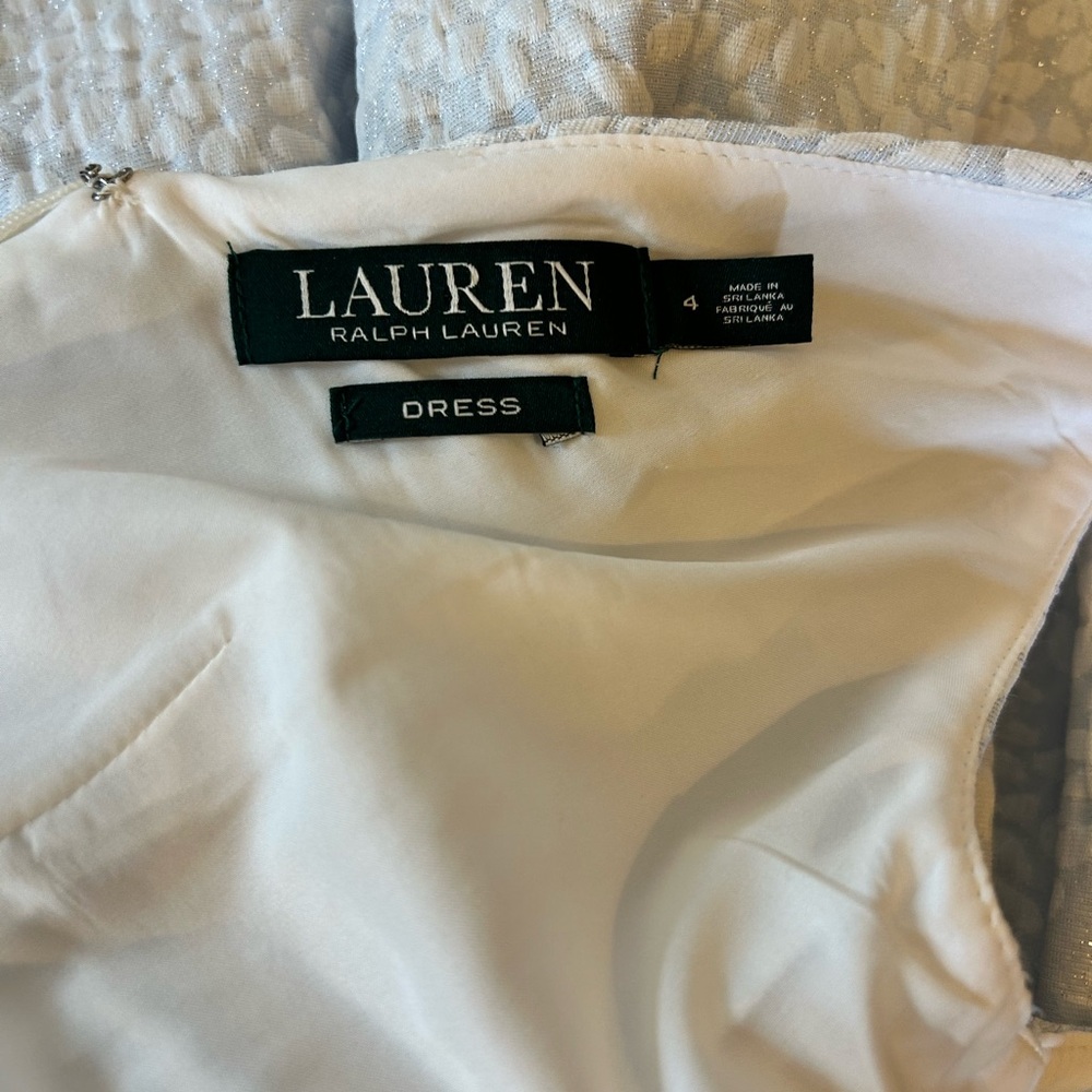 Lauren Ralph Lauren Elegant Pleated White Silver Sleeveless A-Line Midi Dress - Picture 4 of 6